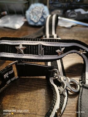 Black and White Star-Studded Men's Strap with Metal Accent